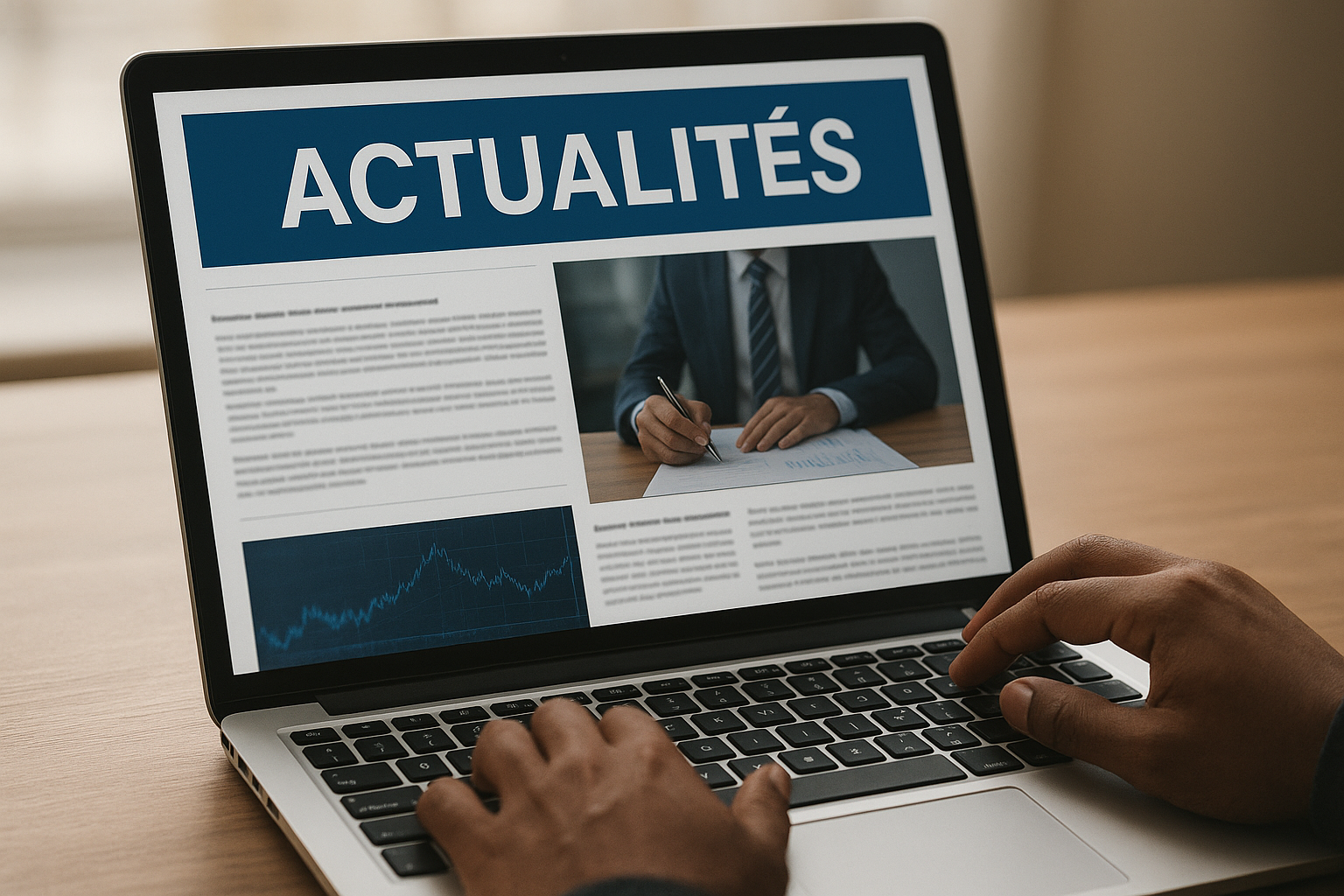 Image montrant les mains d'une personne de race noir consultant les actualités sur un ordinateur